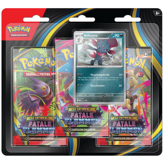 Pokémon Mega-Entwicklung - Fatale Flammen 3-Pack Blister - Snibunna Promo - DE