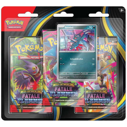 Pokémon Mega-Entwicklung - Fatale Flammen 3-Pack Blister - Sniebel Promo - DE